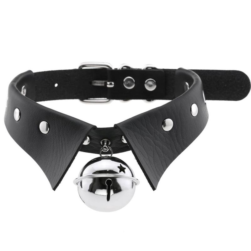 2025 Nuovi arrivi alla moda punk rivetto a punta in pelle da donna girocollo campana pentagramma collane collare Haruku fatte a mano boho gotico ragazza collier_voghion.com