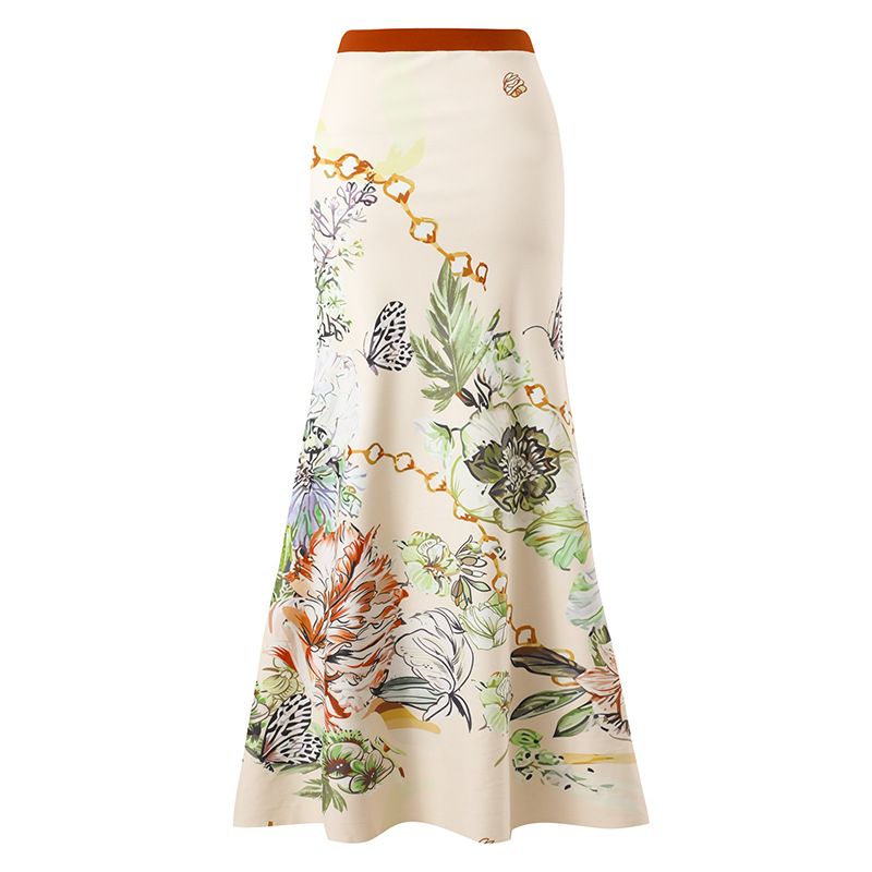 Langqi 2023 New Women's Light Elegant Print Panel Contrast Beach Sunscreen Skirt One Shoulder Two Piece Swimwear_voghion.com