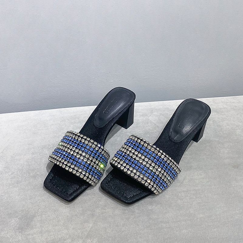 2025 Summer New Water Diamond High Women's Outerwear Coarse Heels Cool Trawl Red Same Style One Word Square Head Open_voghion.com