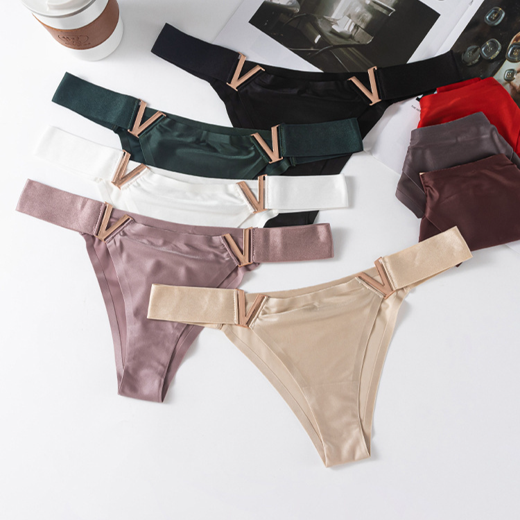 Roupa íntima feminina de seda gelada de tamanho grande sem costura para mulheres com cintura em forma de V, uma peça de algodão puro virilha respirável roupa íntima triangular feminina_voghion.com