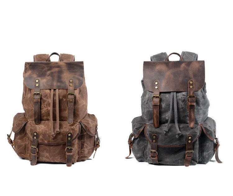 Mochila para cámara SLR impermeable de lona encerada multiusos El compartimento para cámara desmontable independiente es adecuado para viajes, Leis_voghion.com
