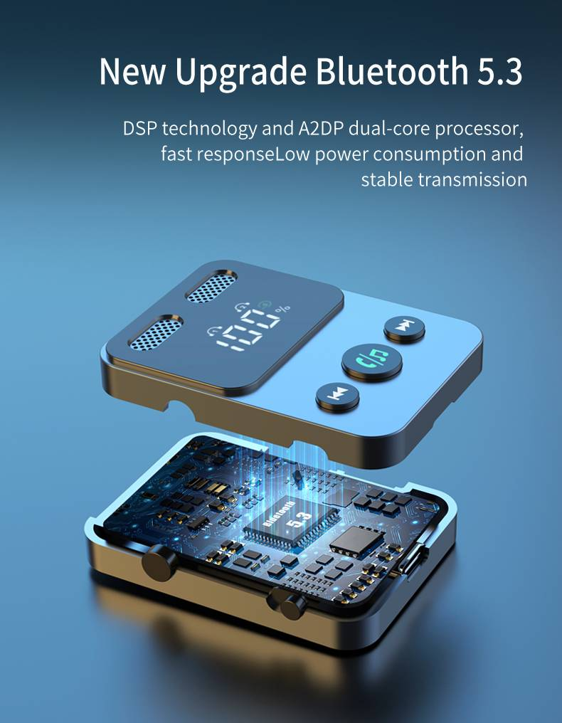 Ricevitore Bluetooth 5.3 BR17 - Adattatore doppio microfono per auto, altoparlante, auricolare - Batteria a lunga durata, ricarica rapida, modalità TX,_voghion.com