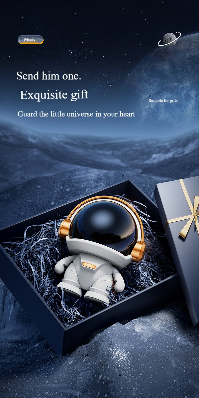 Astronot Bluetooth Hoparlör (Gelişmiş Bas Özellikli Mini Taşınabilir Hoparlör - Masaüstü/Ev Dekorasyonu İçin Yaratıcı Uzay Temalı Tasarım, İdeal Hediye)_voghion.com