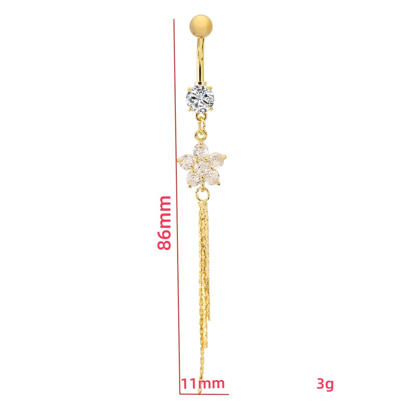 Piercing per ombelico in acciaio inossidabile con nappa a forma di fiore - Gioielli lunghi per piercing_voghion.com