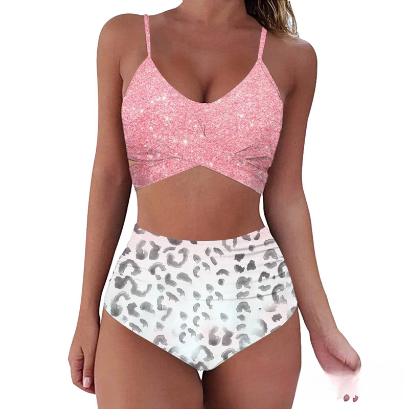 Sexy High-Waist Bikini Set With Leopard Print - Cross Back Design, Comfortable & Stylish Swimwear For Women_voghion.com