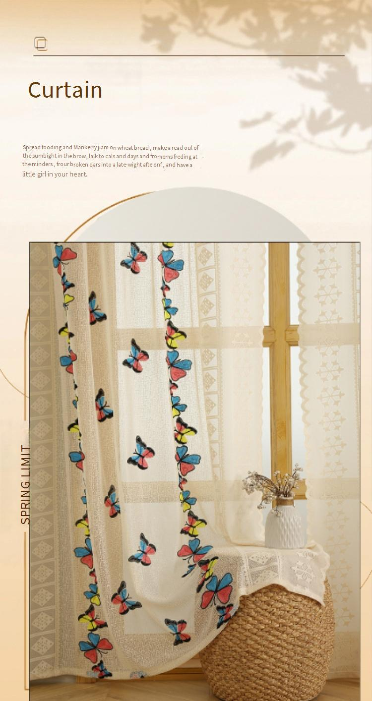 Moderne, bestickte, transparente Vorhänge – Spitzenvorhänge mit Schmetterlings- und Käfermotiven für das Wohnzimmer (140 x 260 cm, halbtransparent, 40–70 % Lichtfilterung, fertig zum Aufhängen)_voghion.com
