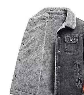 Giacca in denim foderata in pile da uomo - Cappotto invernale caldo imbottito in cotone, capospalla casual slim fit con morbido strato interno (nero/grigio, M-4XL)_voghion.com