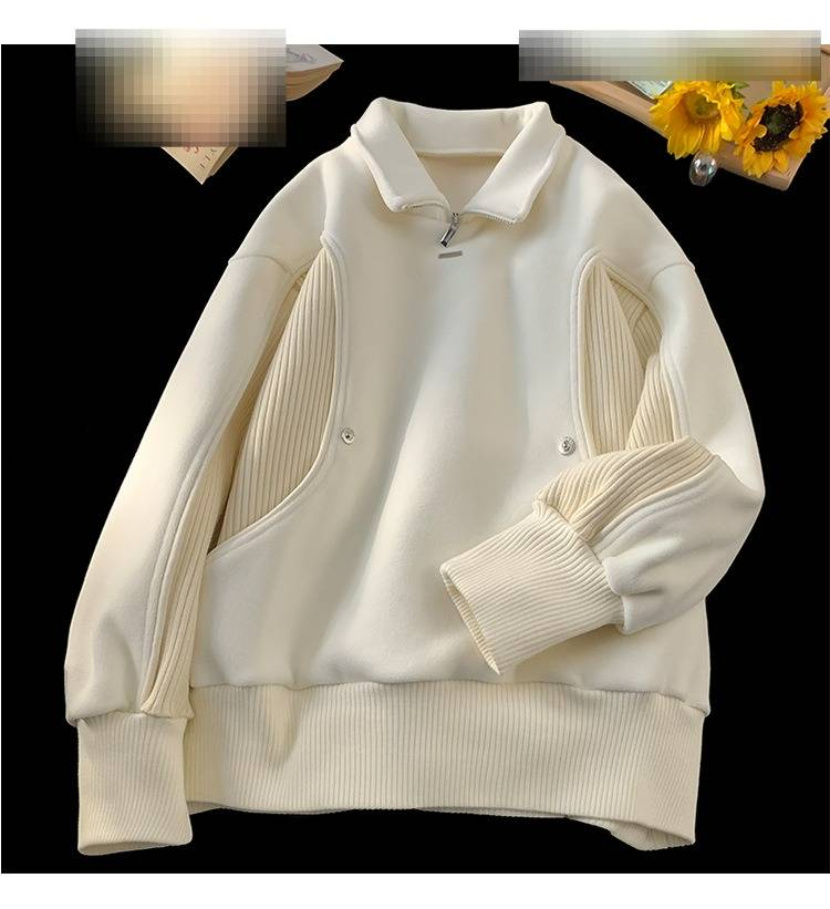 Unisex Hybrid Zip-Neck Sweatshirt – Streetwear Half-Zip Pullover With Contrast Stitching & Stand Collar (M-XXL, Anti-Wrinkle, Oversized Silhouette)_voghion.com