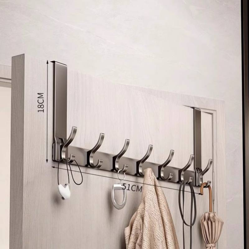 Crochets de porte sans perçage - Support mural en aluminium Space pour vêtements, cuisine et salle de bain - Silencieux et sans dommage (5/6/7/8 crochets)_voghion.com