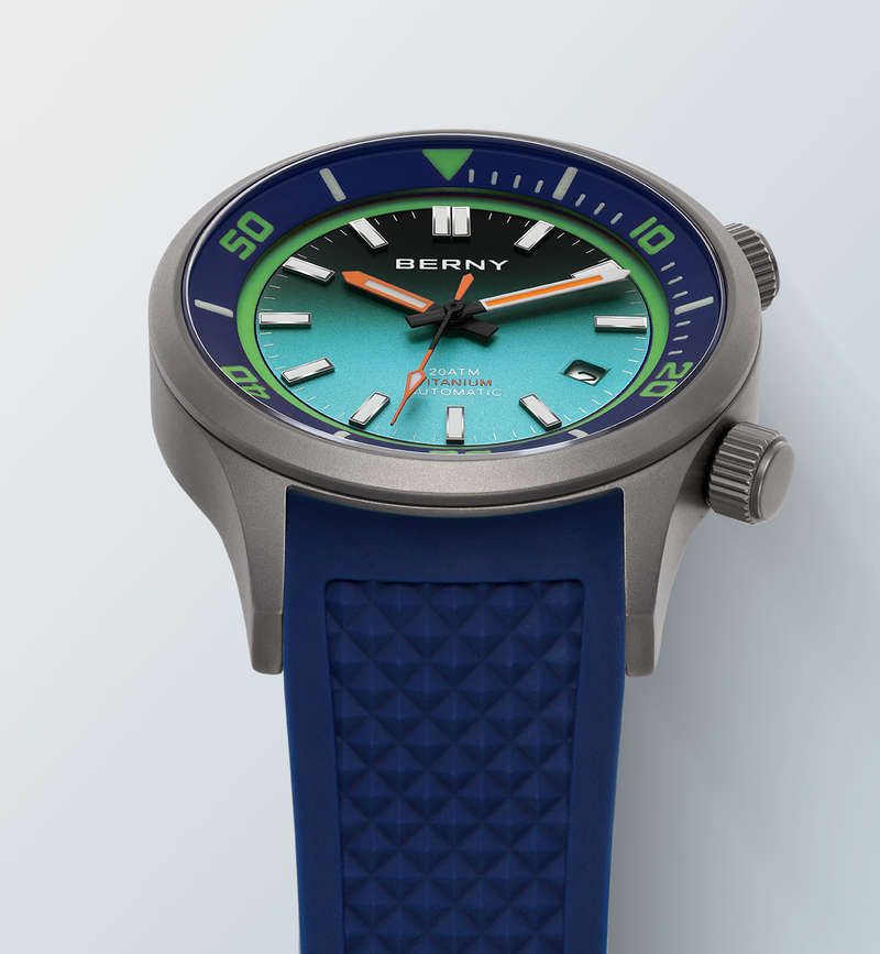 BERNY Automatic Dive Watches For Men 20ATM Waterproof Titanium Watch With Date Super Luminous Silicone Band Sapphire Crystal Analog Mechanical Watch_voghion.com