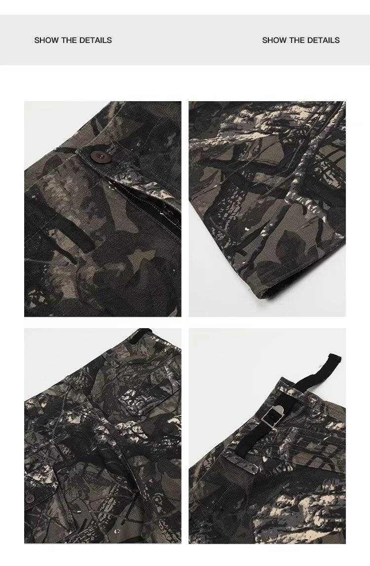 Retro Camo- Unisex Loose Fit Cargo Pants For Men & Women, Straight-Leg Cleanfit Style, Lightweight & Breathable For All Seasons_voghion.com