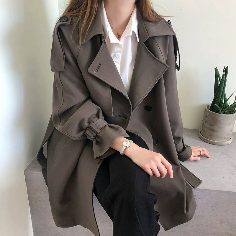 Trench oversize da donna - Elegante giacca doppiopetto lunga per l'autunno, blazer casual dalla vestibilità ampia in kaki/beige/nero (S-3XL)_voghion.com