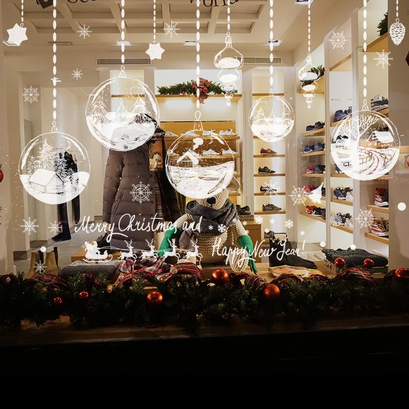 Pegatinas navideñas para ventanas, grandes copos de nieve de Papá Noel para puertas y paredes de cristal, decoraciones navideñas de PVC (60 x 90 cm, blancas)_voghion.com