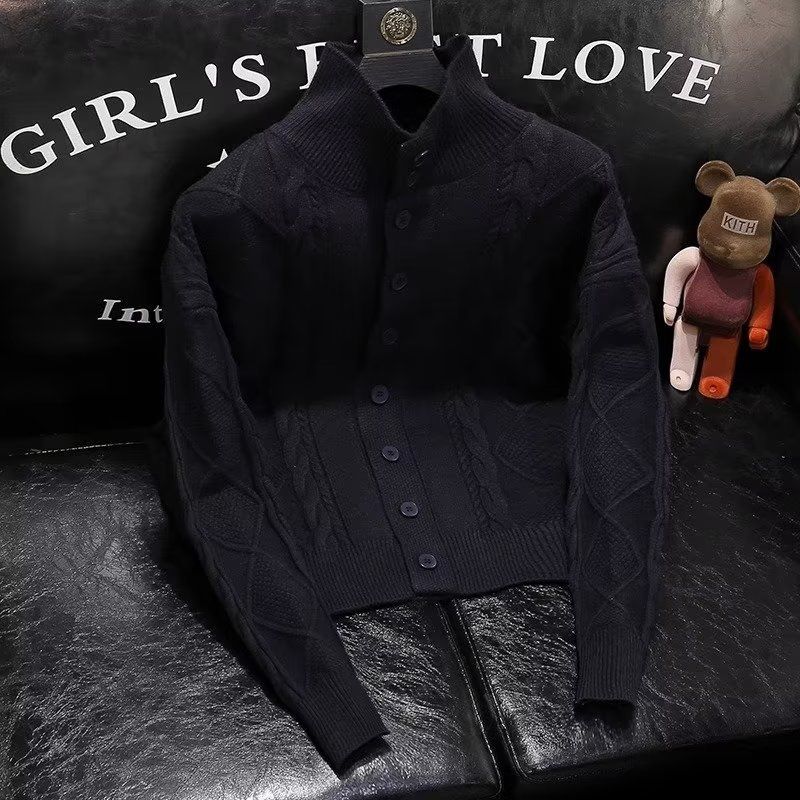 Men's Clothing 2024 new high collar cardigan men's coat sweater stand collar outer sweater sweater men's autumn and winter_voghion.com