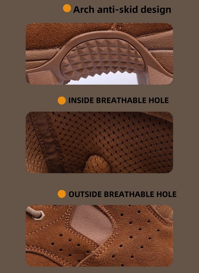 Waterproof Cowhide Shoes Fashion Side Zipper Lace-up Boots Outdoor Hiking Climbing Boot Wear-resistant Non-slip Shoe_voghion.com