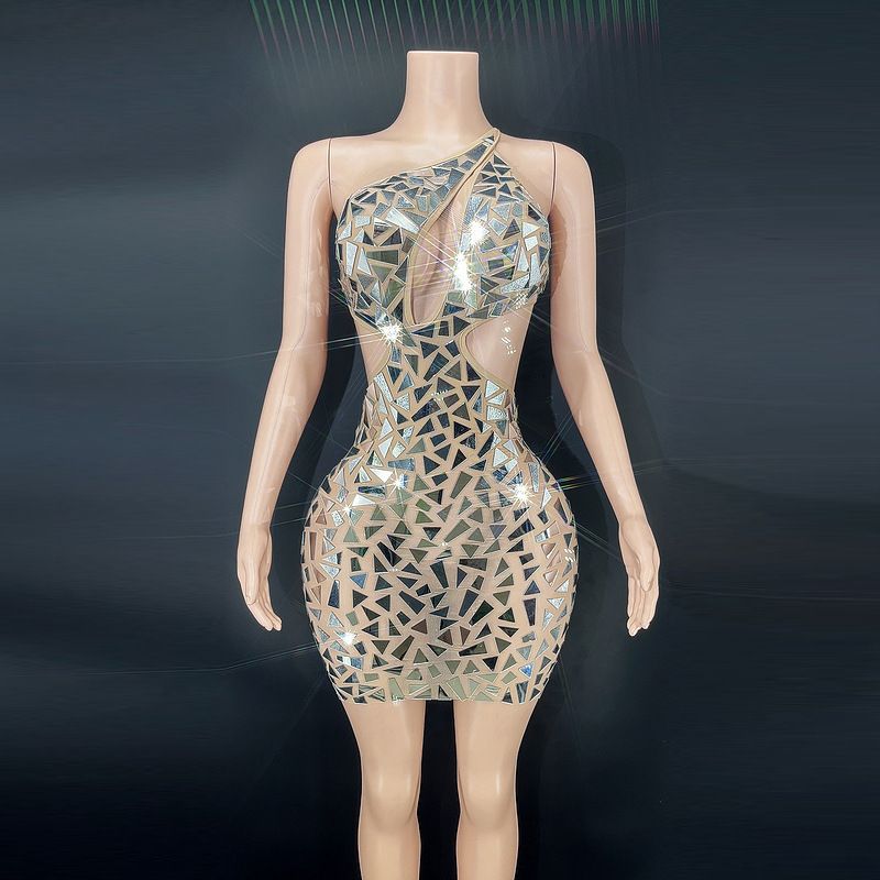 Asymmetric Mirror-Sequin Backless Mini Dress – Elegant One-Shoulder Bridal Reception & Cocktail Party Gown (S-XL)_voghion.com