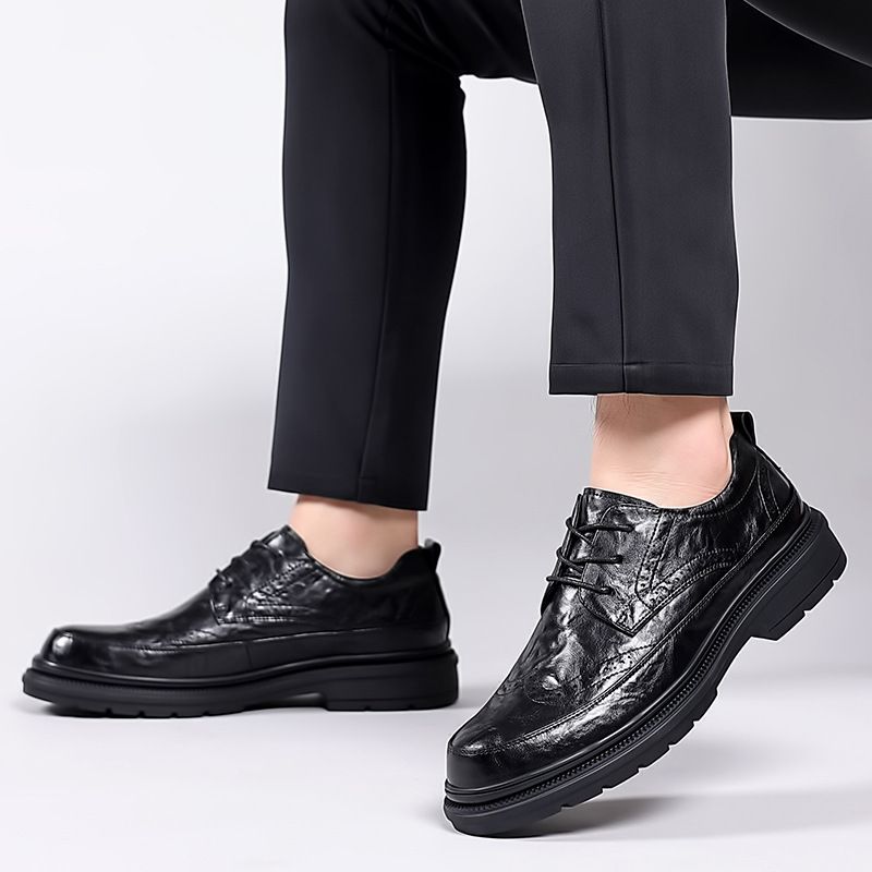 Unbeatable Quality 6292 Men's Block Business Casual Formal Leather Shoes, Spring Carved Cowhide Surface, Thick Soled Gentleman_voghion.com