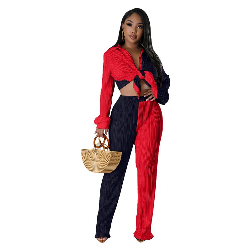 Abbigliamento donna Autunno Nuovi prodotti Colore Stuzzicadenti Tessuto Largo Casual Due Pezzi Completo_voghion.com