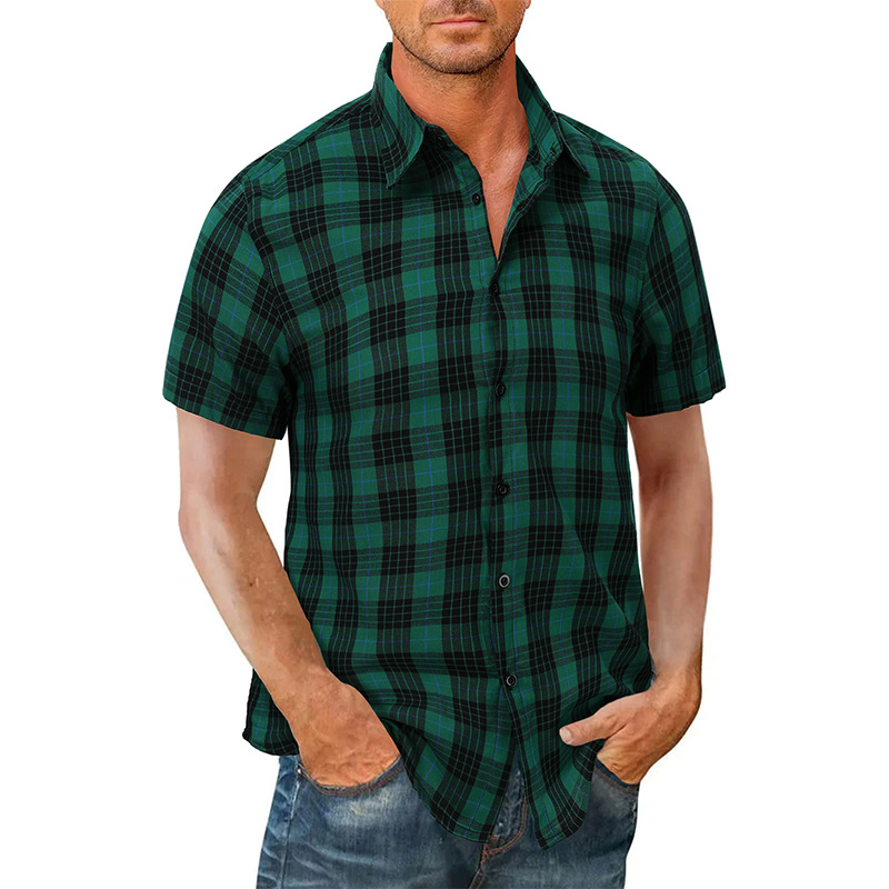 Camicie hawaiane casual da uomo transfrontaliere camicie a maniche corte da uomo del commercio estero camicie da uomo all'ingrosso camicie a quadri europee e americane_voghion.com