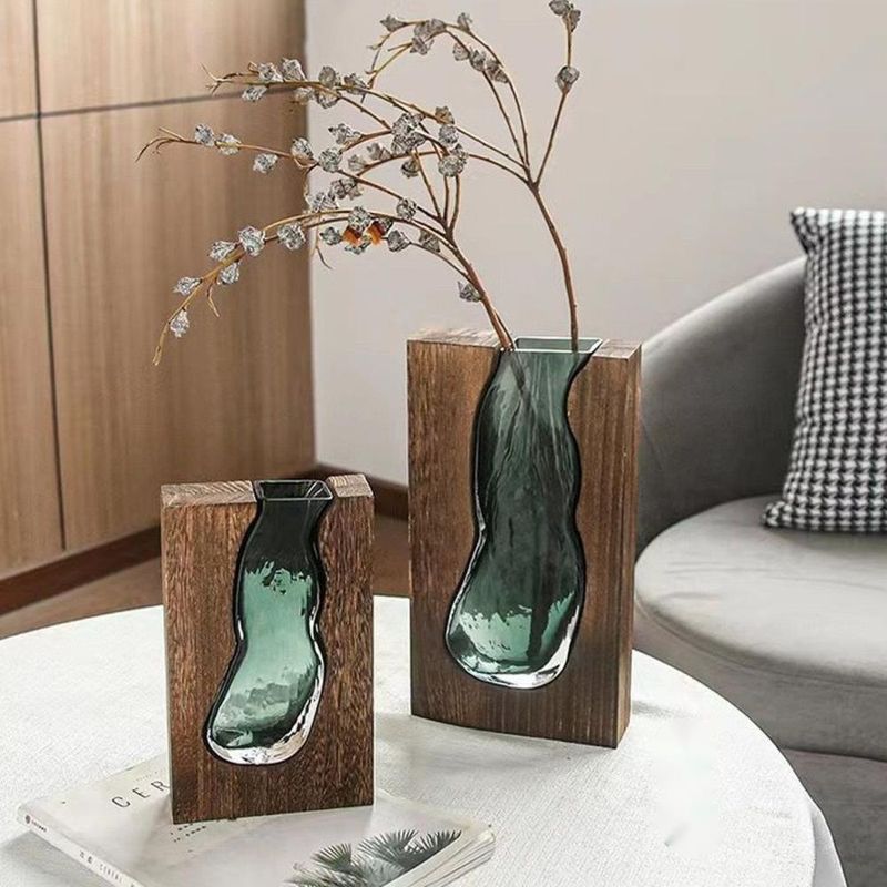European Solid Wood Glass Vase Designer Decoration Home Hotel Ornament Craft_voghion.com