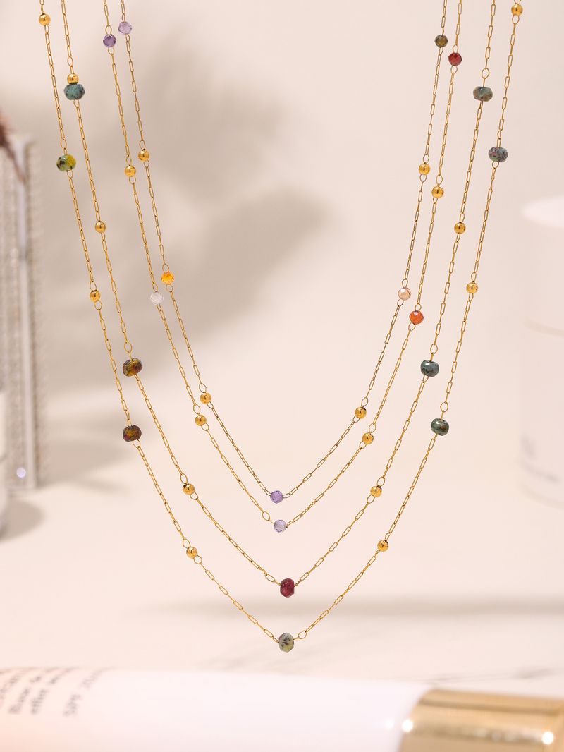 Collana di perline fatta a mano minimalista Niche - Catena a croce martellata ultra fine in zircone sfaccettato da 2 mm in acciaio inossidabile_voghion.com