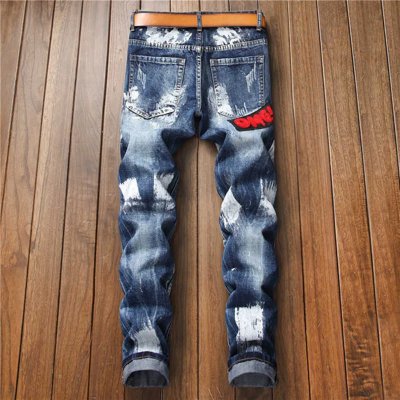 Nieuwe mode 2022 HERFST Lente Hole Jeans Heren Ripped Skinny Biker Destroyed Denim Broek T221102_voghion.com
