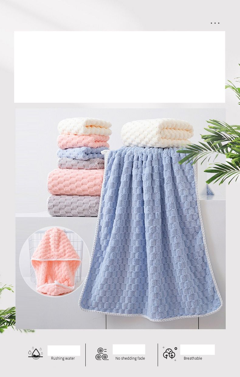 Serviette de bain à grille nuage, serviette de bain domestique, bonnet de séchage des cheveux, absorbant, séchage rapide, tortue dorée, velours, serviette épaisse et douce, non pelucheuse_voghion.com