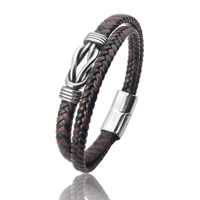 Nuovo braccialetto da uomo in pelle stile hip-hop con chiusura magnetica in acciaio inossidabile e stile street fashion_voghion.com