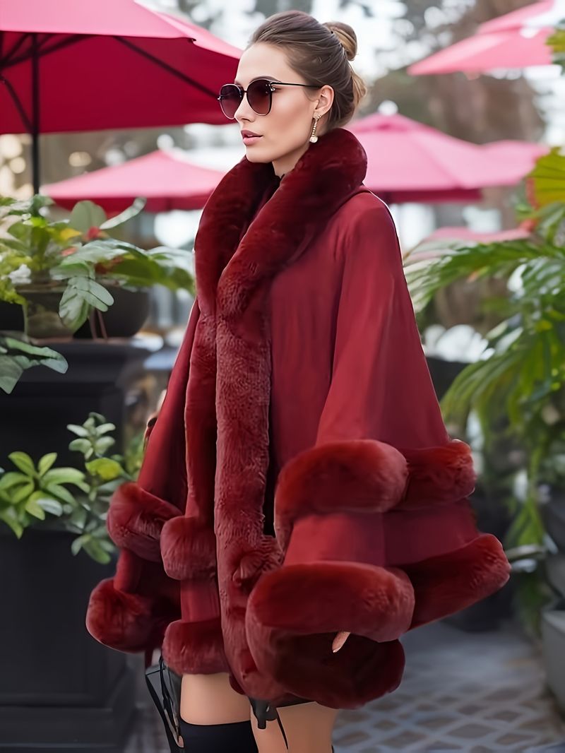 Cardigan da donna con cappuccio e fodera in pelliccia stile mantello - Bury Plush, aperto sul davanti, oversize per le intemperie, di ispirazione mediorientale_voghion.com