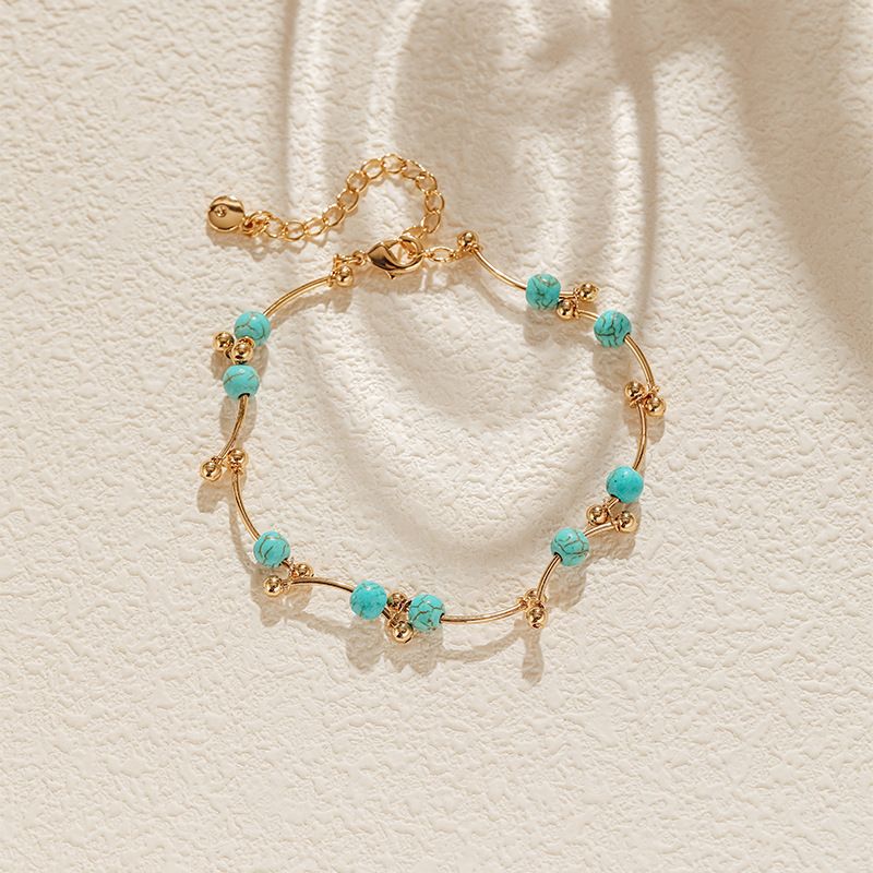 Perlenarmband Persönlichkeit geknotete goldene runde Perlen Kupferrohrdesign Handschnur Transferperlen Glücksbringer Handschmuck mit K Echtgold überzogen_voghion.com