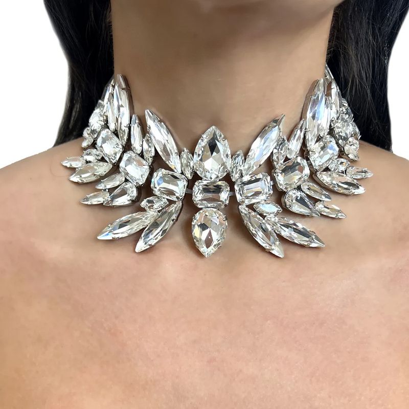 New Geometric Necklace Ladies Party Personality Square Necklace Water Drop Rhinestone Necklace_voghion.com