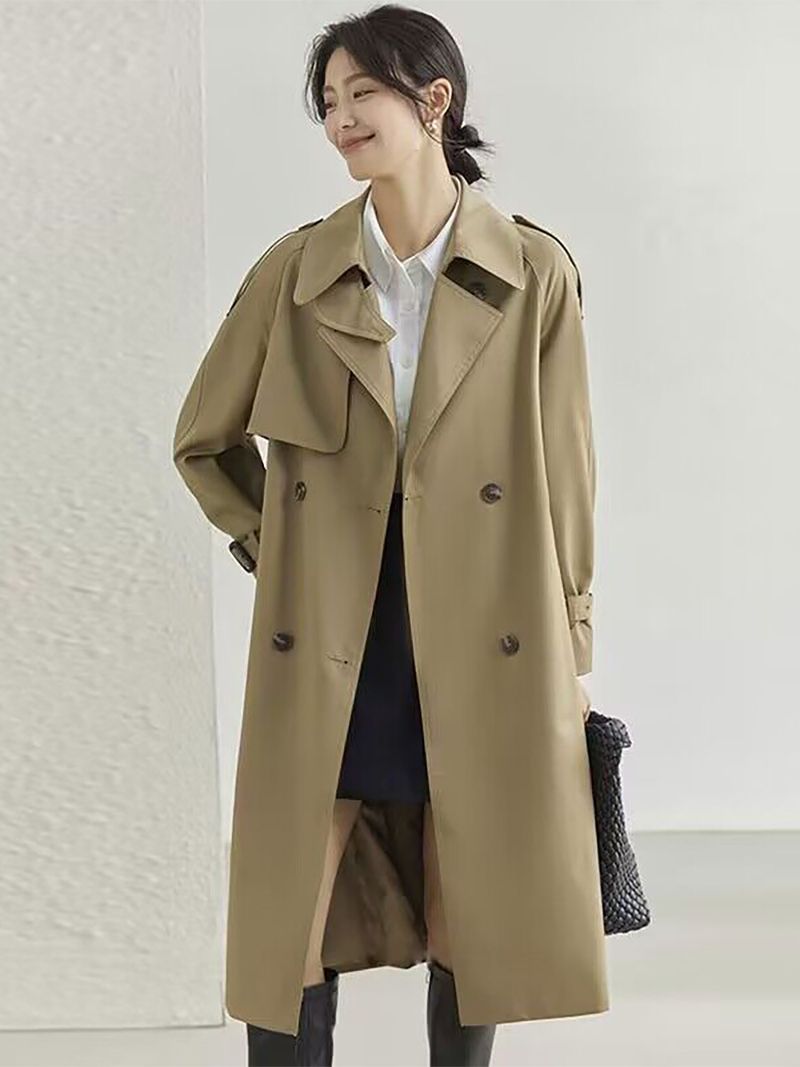 Windbreaker Mittellange 2024 Frühling und Herbst Neue Koreanische Version Zweireihige Schlankheits-Ziermanteljacke für Damen_voghion.com