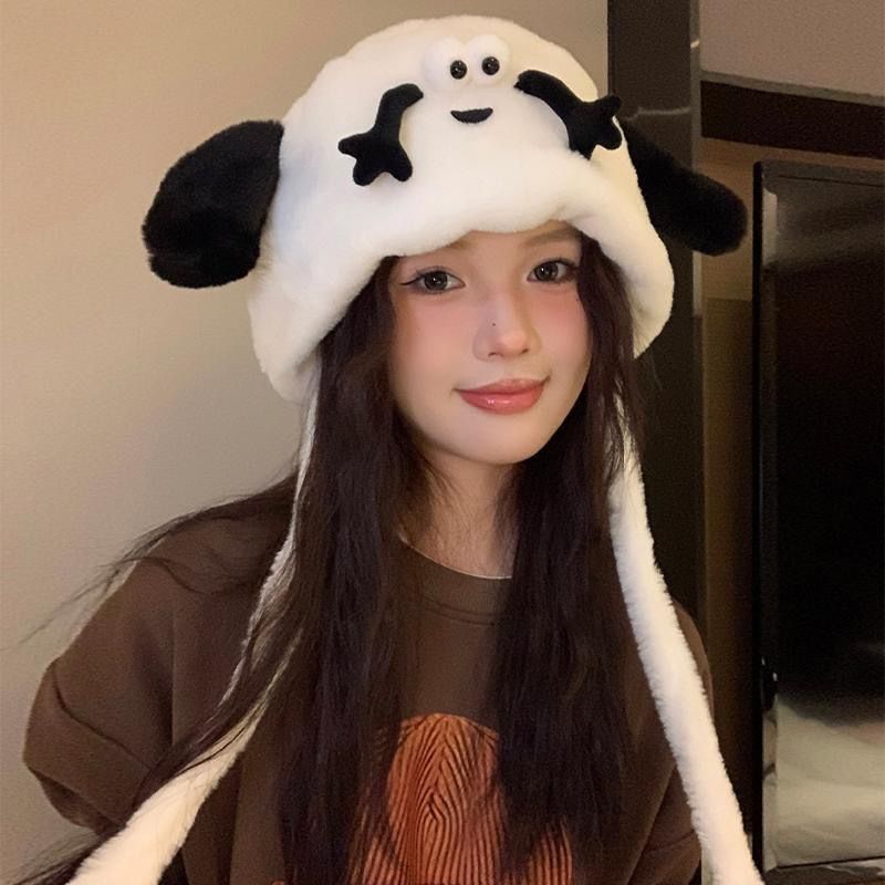 CHUNYU Carino Cucciolo Peluche Lei Feng Donna Autunno e Inverno Versatile Cartone Animato Faccia Piccolo Caldo Cappello di Protezione per le Orecchie_voghion.com