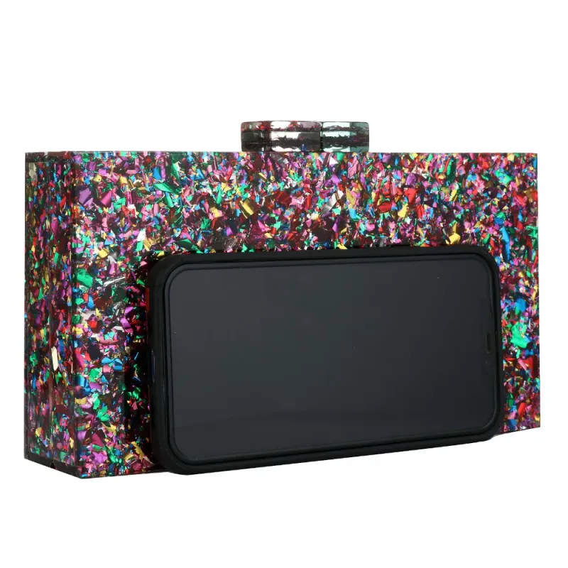 Borse da donna in acrilico, rettangolari, multicolori, geometriche, alla moda, borsa a tracolla con catena, pochette da sera, per banchetti e feste_voghion.com