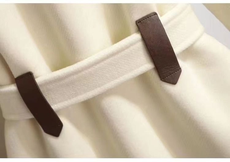2023 Ny höst- och vinterjacka i ull damkläder yllerockar smalt bälte Elegant lång kappa kvinnlig Beige svart_voghion.com