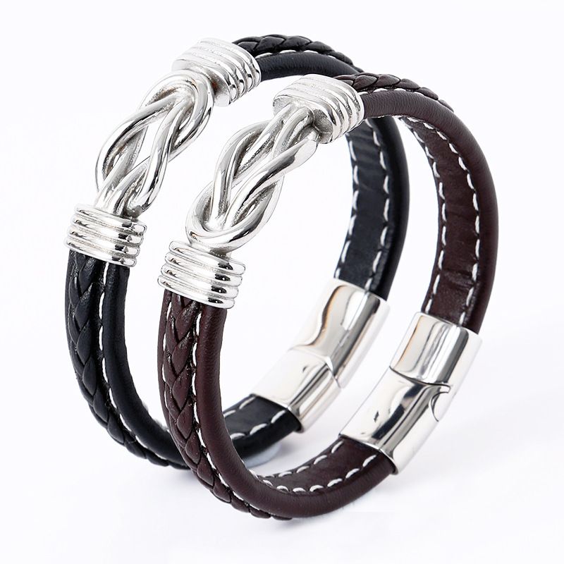 Mode Pendler Herren Leder Legierung Magnetische Twisted Punk Armband_voghion.com