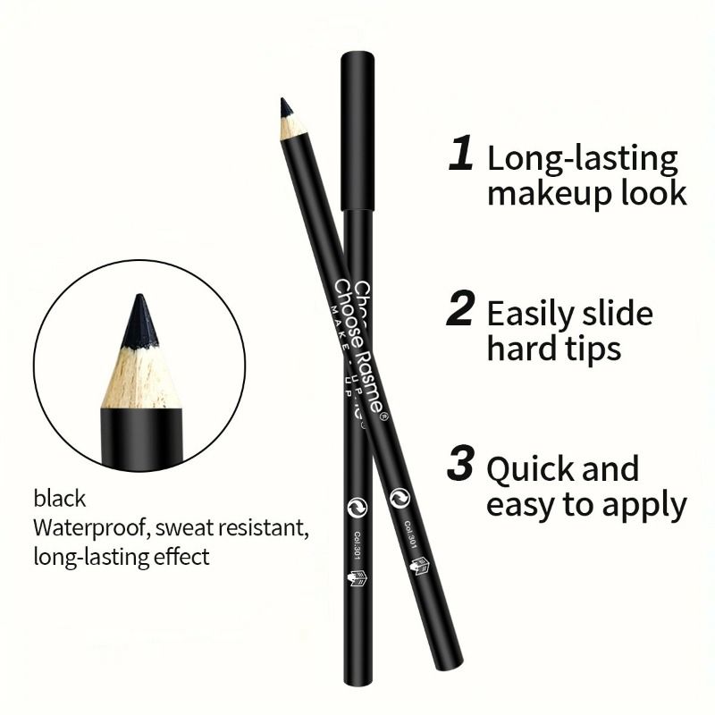 1/3Pc High Pigmented Eyeliner Pencil Black Wooden Eyeliner Eyebrow Pencil Hard Refill Smooth Black Long-Lasting Cosmetics Makeup_voghion.com