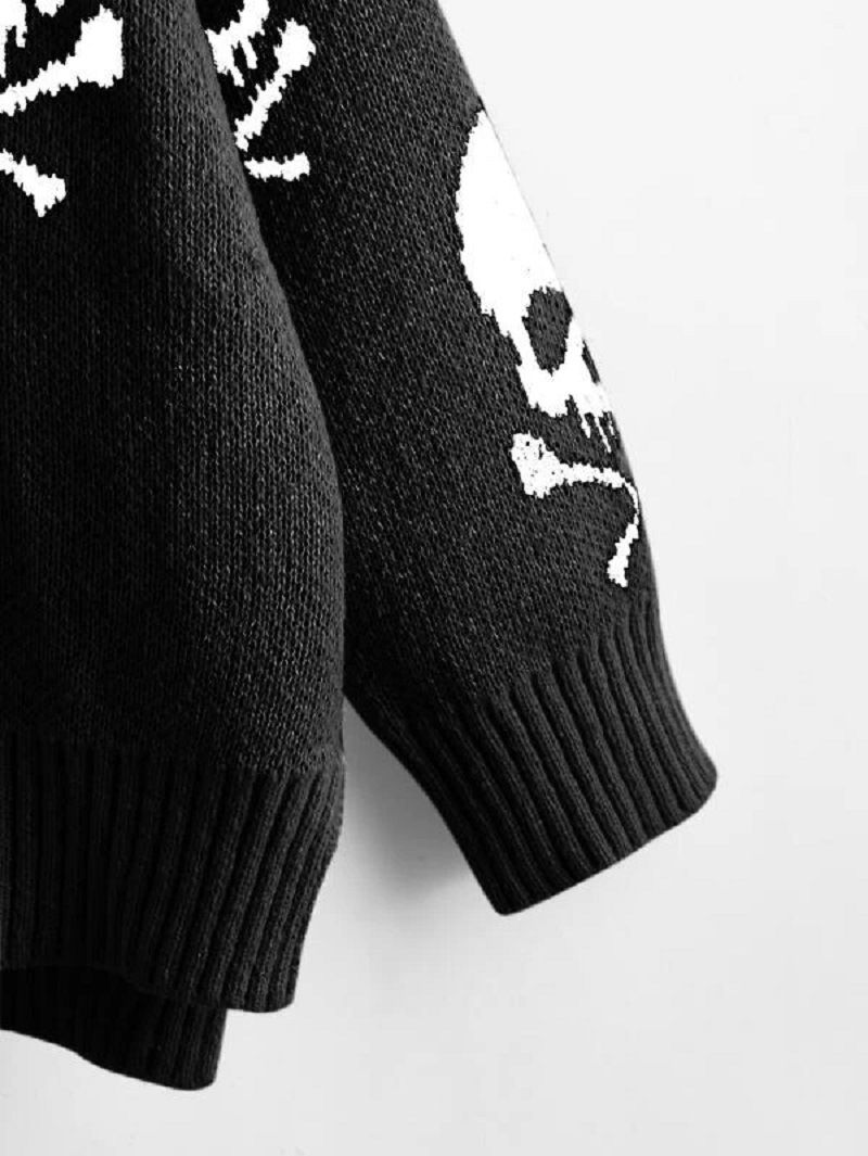 Pull gothique en tricot avec tête de mort extraterrestre des années 2000 – Pull unisexe oversize à col en V pour Halloween et Noël | Style streetwear_voghion.com