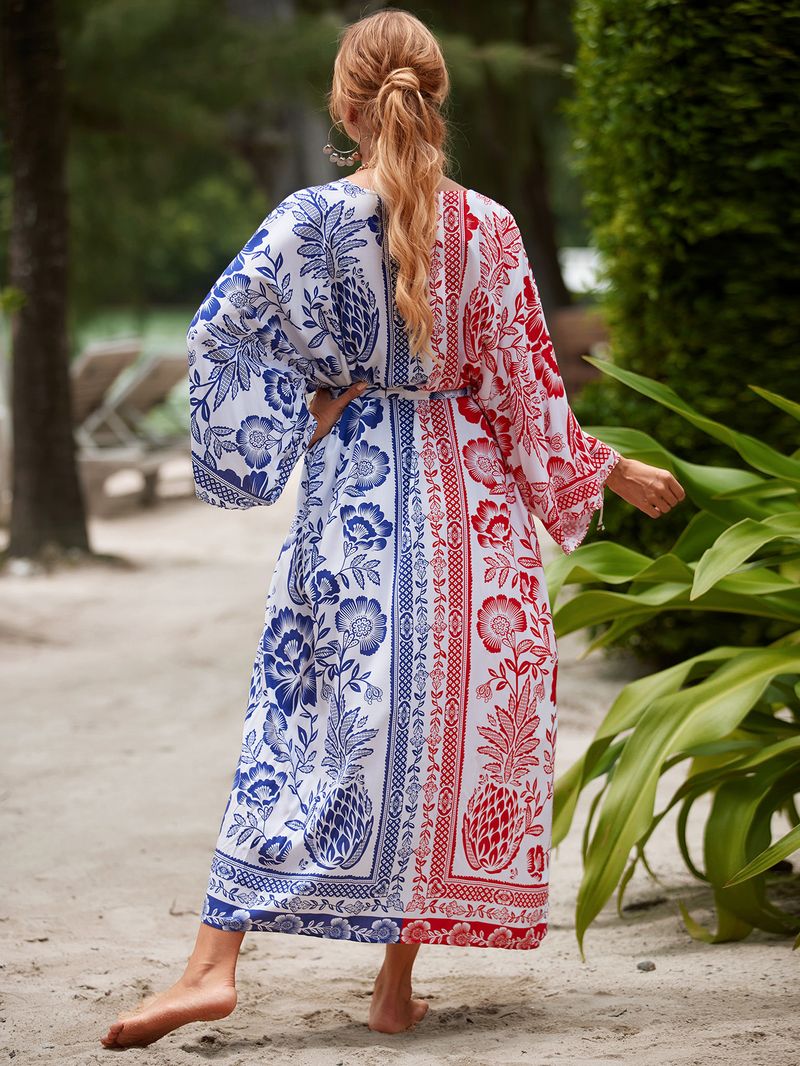 Women's Beach cover-up rayon positioning printed cardigan holiday sun protection shirt _voghion.com