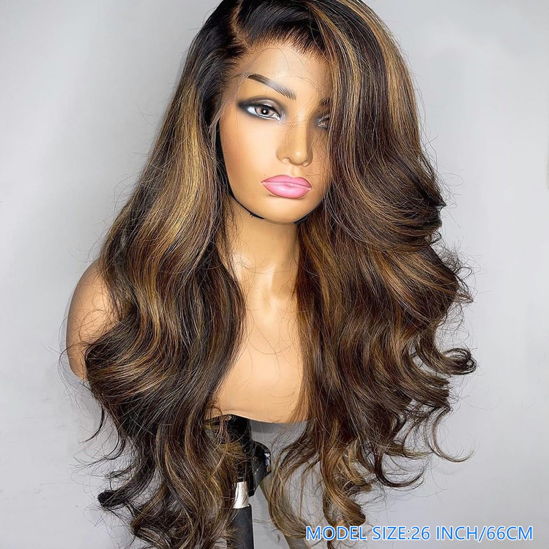 13x4 Pre-Lace Brazilian Hair 180% density human hair wig P4/27 Long wavy wig suitable for women's daily wear natural fashion_voghion.com