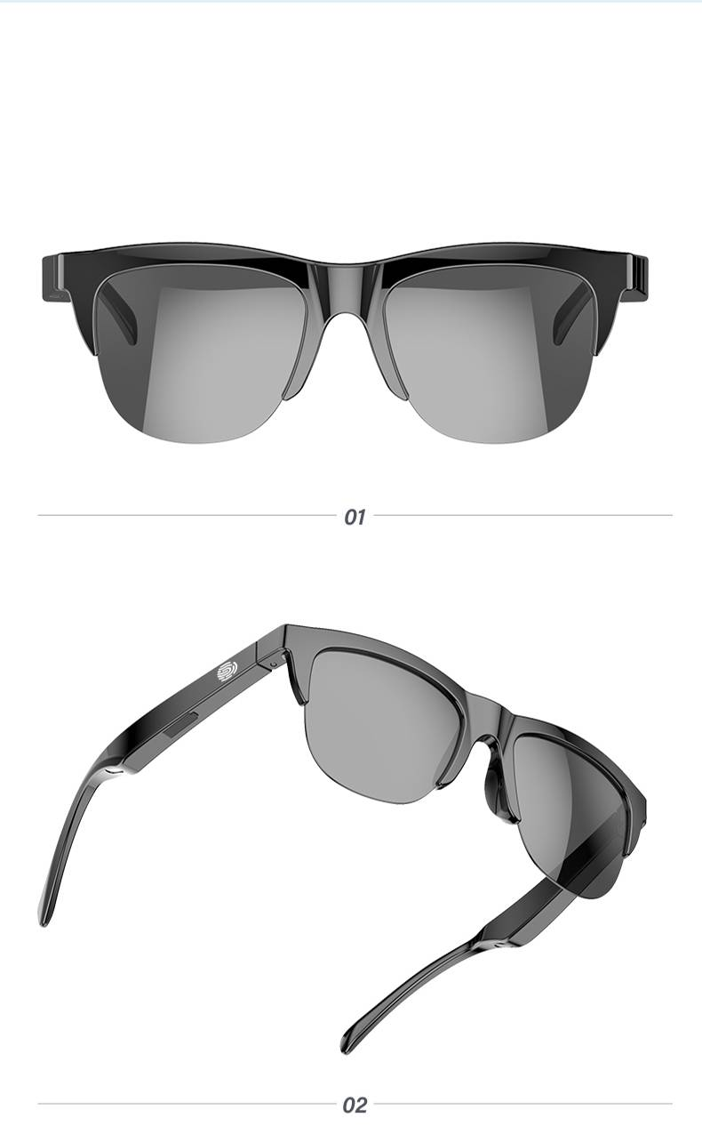 Óculos de sol Bluetooth sem fio inteligentes Fone de ouvido, controle de voz e microfone e alto-falantes Touch, óculos de sol UV para homens e mulheres_voghion.com