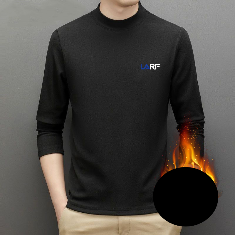 Men's Clothing autumn and winter de Velvet fleece-lined half turtleneck bottoming shirt simple printed solid color top warm bottoming shirt_voghion.com
