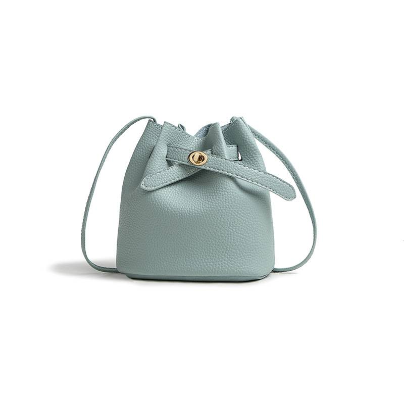 Bambina modello borsa a secchiello tracolla larga fibbia di blocco piccola borsa coreana tempo libero tinta unita spalla singola_voghion.com