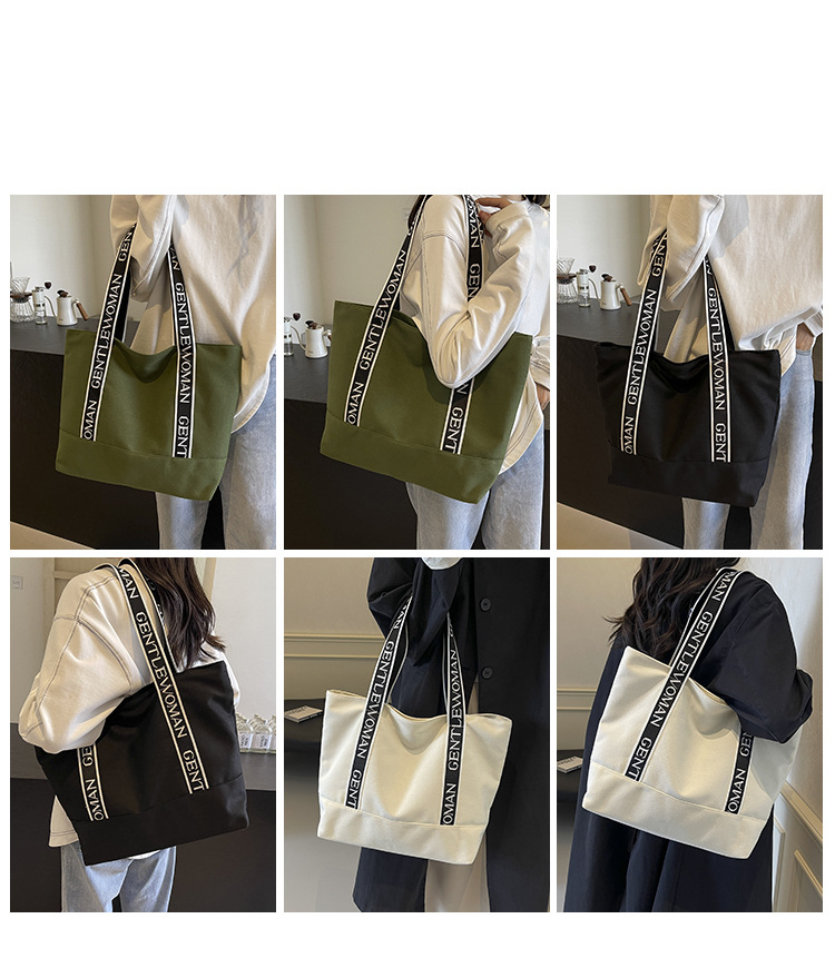 Große Kapazität Einkaufstasche College Student weibliche Pendlertasche einfache Schultertasche Mode lässig Canvas Tasche_voghion.com