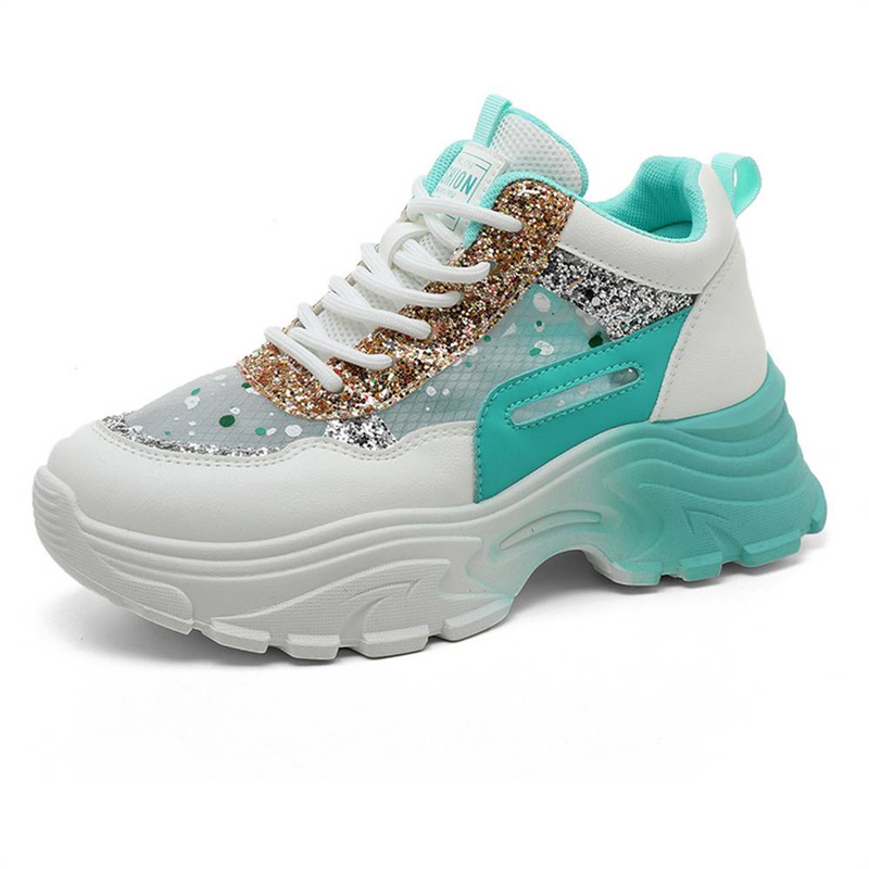 2025 Fashion Sneakers Women's Artificial PU Mesh Splicing Low Top Lace-Up Breathable Thick Sole Non-Slip Wear-Resistant Running Shoes_voghion.com