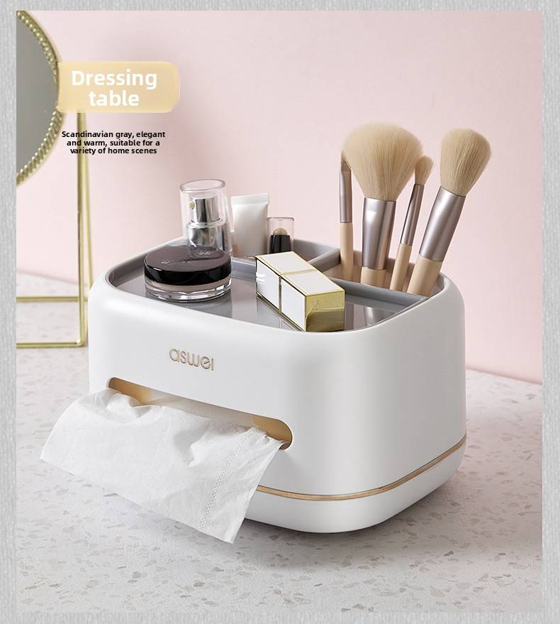 Hochwertige Mehrzweck-Taschentuchbox – Eleganter Schreibtisch-Organizer für Zuhause, Büro und Auto, für Taschentücher und kleine Utensilien (Luxusweiß/Luxusgrau)_voghion.com