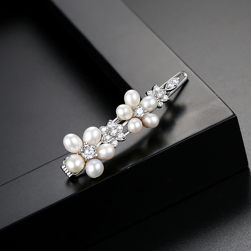 Women's Jewelry Pearl Hair Clip With AAA Freshwater Pearls And Zircon Flower Design, Elegant Hair Accessories For Women Clip Side Clip_voghion.com