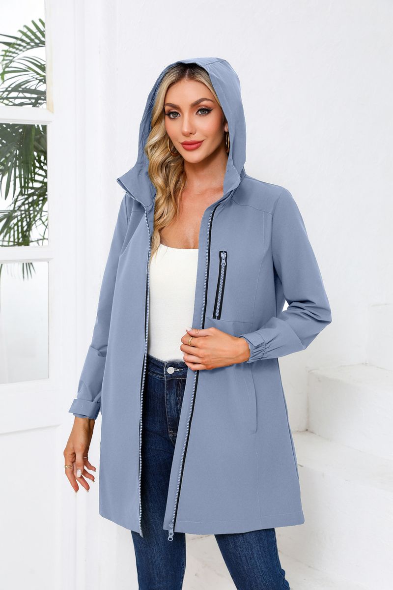 Giacca antivento con cappuccio impermeabile da donna - Cappotto casual leggero a maniche lunghe per primavera e autunno_voghion.com