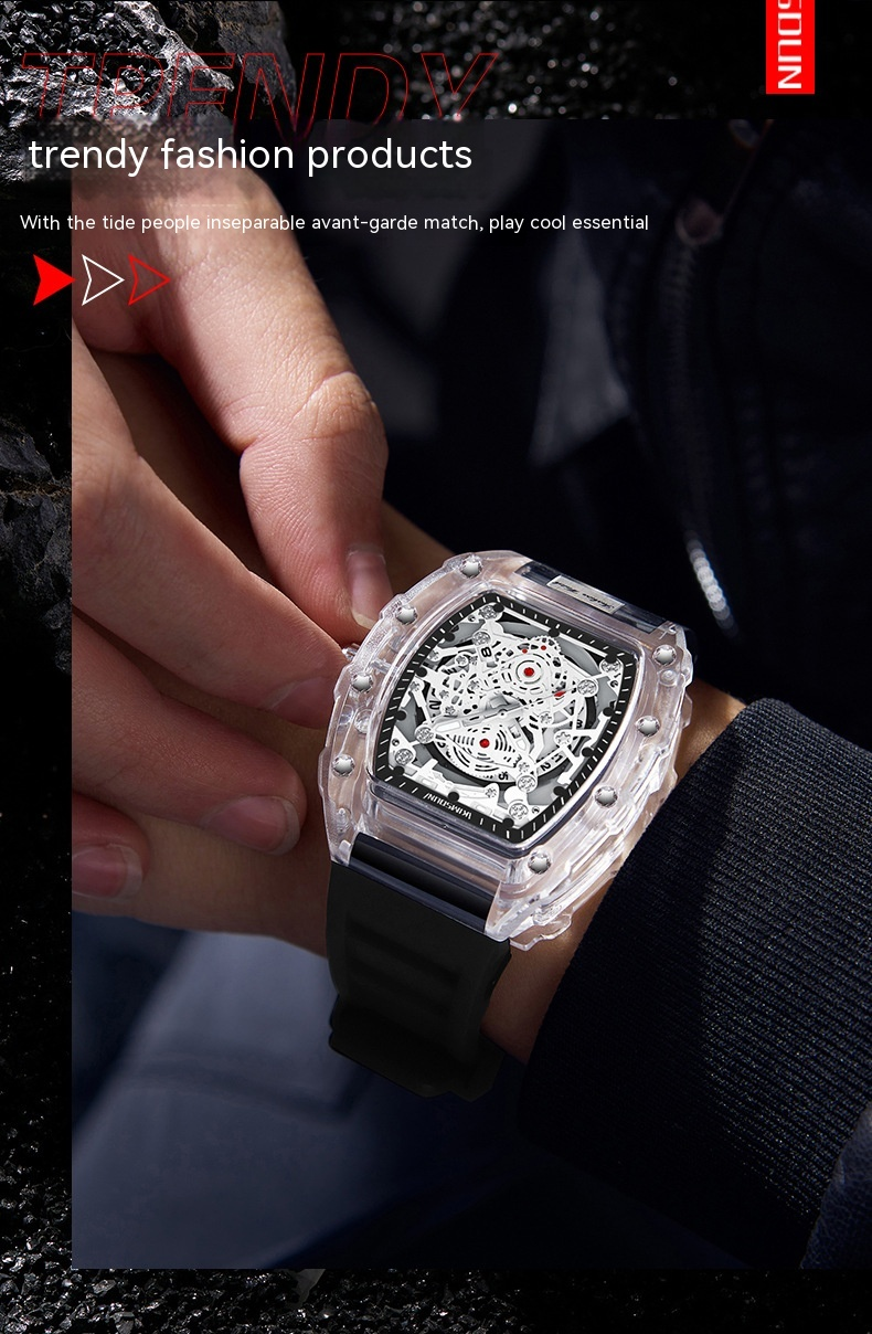 2023 neue Heiße Verkauf Personalisierte Wein Barrel Quarzuhr Mode Vielseitig Transparent herren Uhr Wasserdichte Armbanduhr_voghion.com