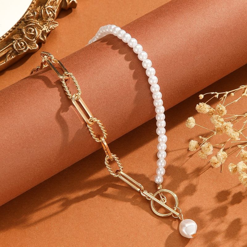 Schmuck Mode Lange Runde Perlenkette Layered Persönlichkeit Perle OT Schnalle Halskette_voghion.com